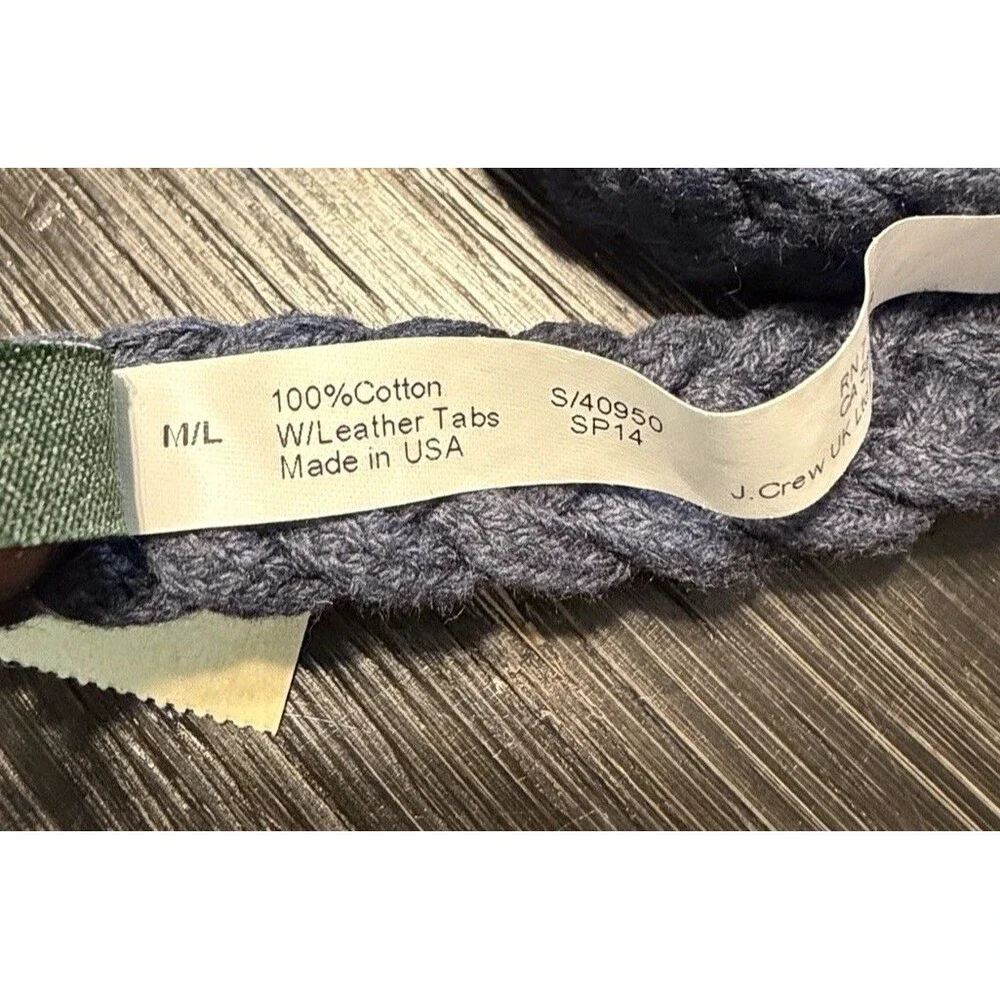 J Crew Braided Cotton Skinny Belt Womens M/L Navy Blue Leather Buckle Preppy - Picture 3 of 4